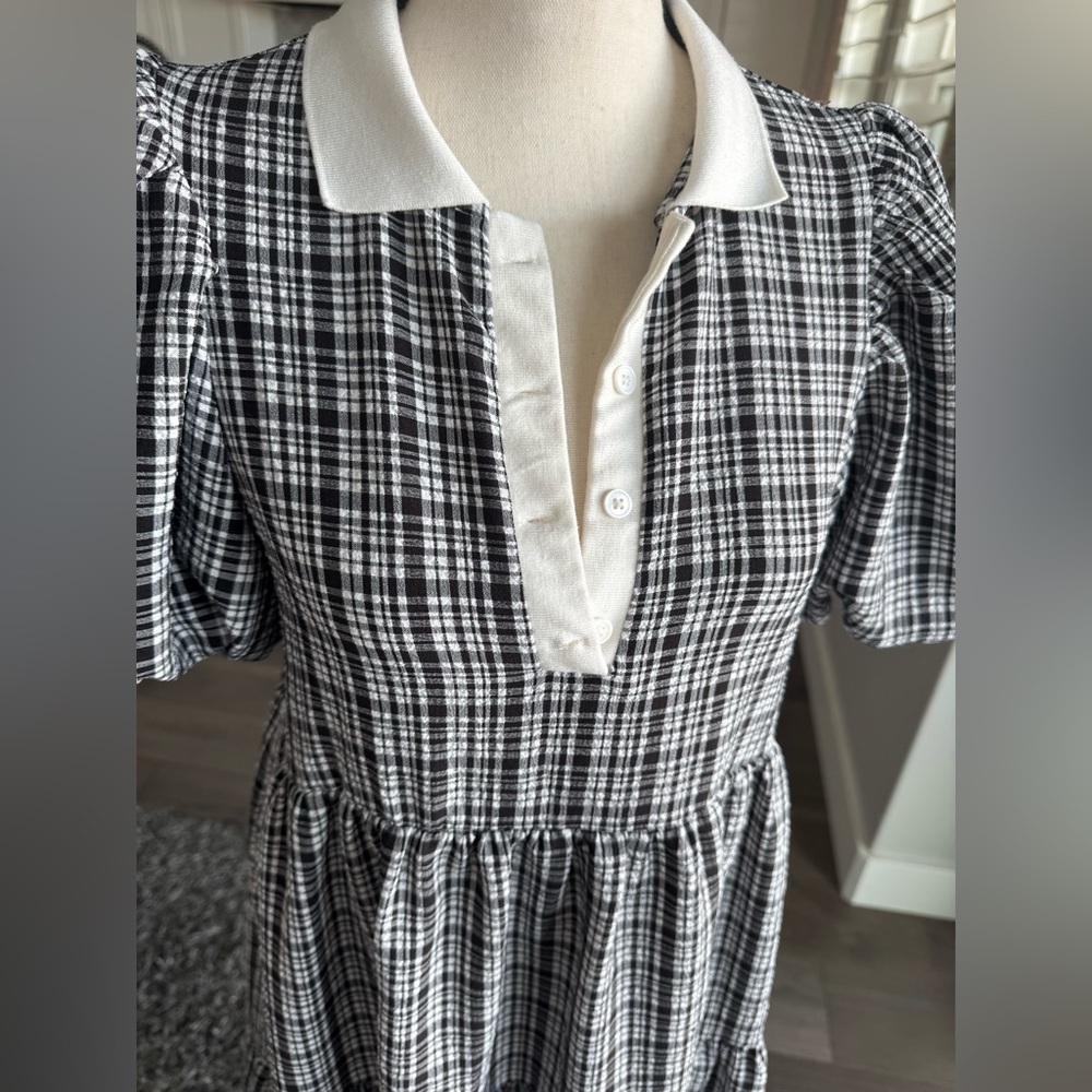 English Factory Black & White Gingham Puff Sleeve Midi Dress | Size XS - Picture 2 of 6